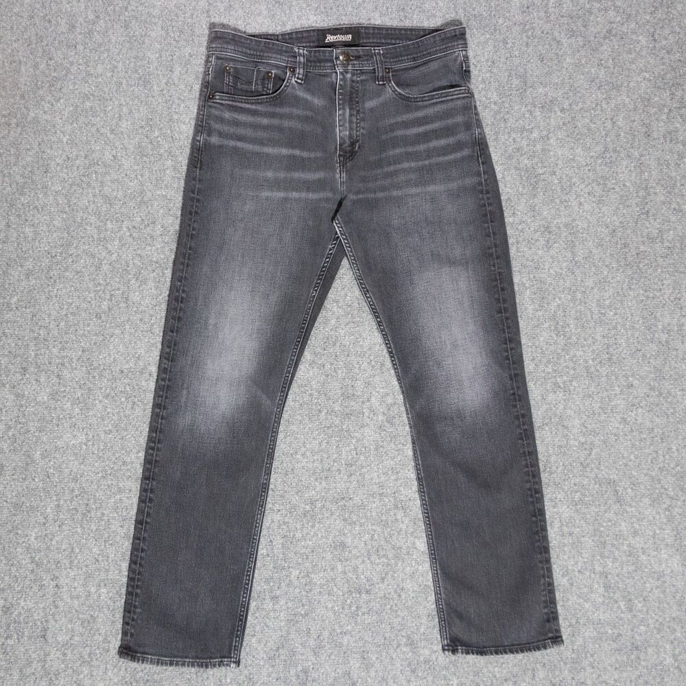 Revtown Sharp Slim Straight Stretch Jeans Black Decade Denim Men's 32x28 Whisker